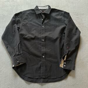Men’s Robert Graham Shirt Black Button Down L- Geometric Print W/ Flip Cuff